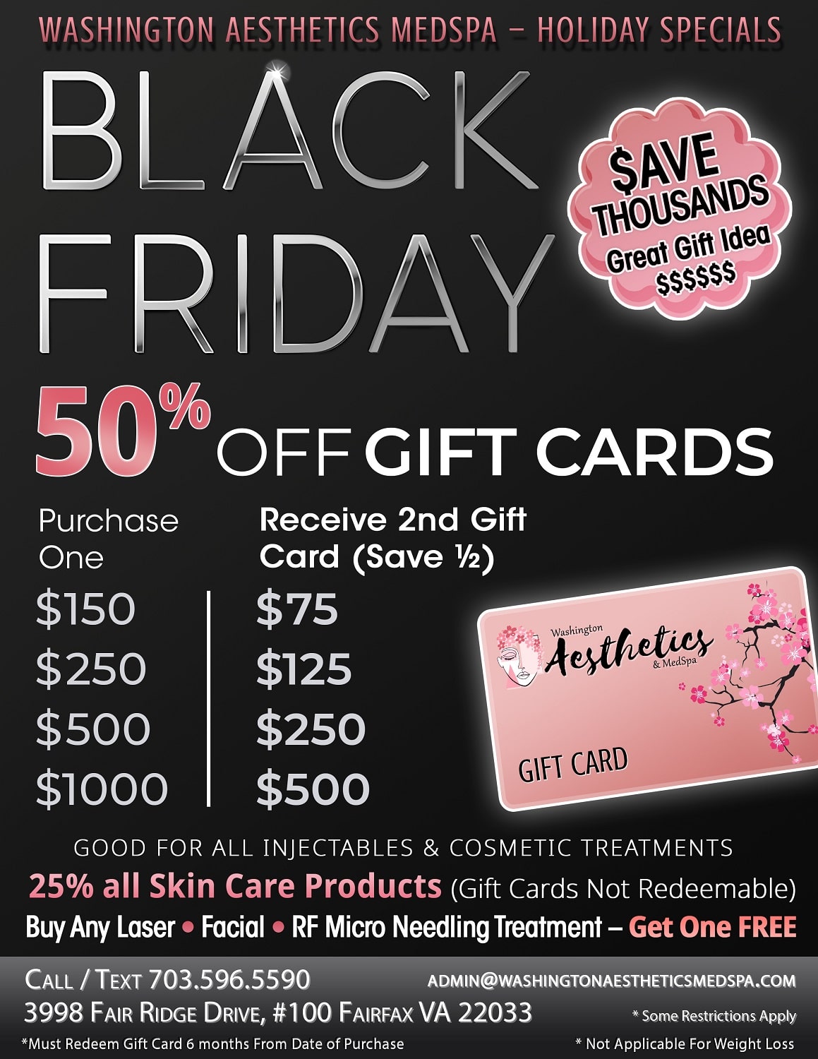 Black Friday 50 % off Cosmetic Gift Cards